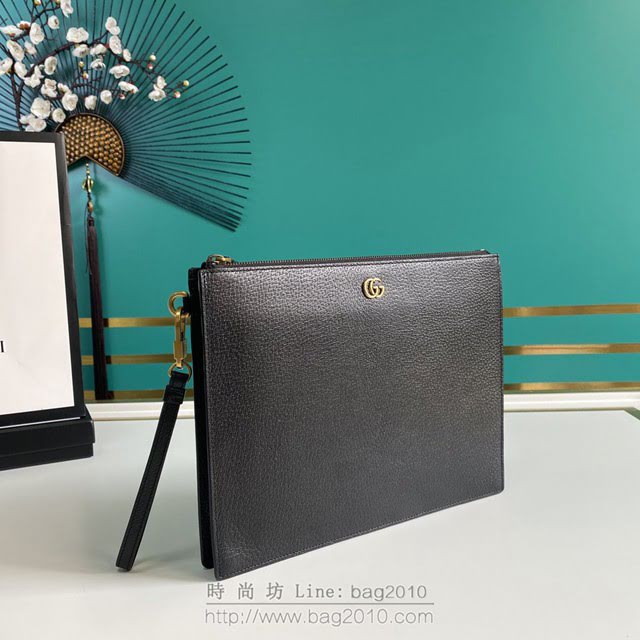 Gucci古馳包包 G家新款手包 晶片版 547077 古奇黑色牛皮GG扣男士手拿包 gdj1379